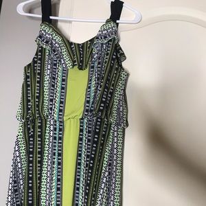 Sleeveless Green, White & Black Dress